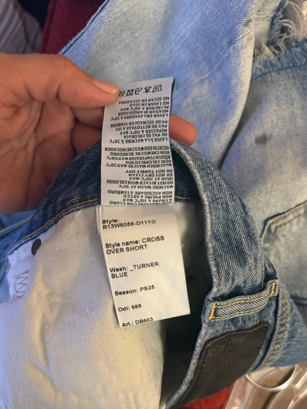 R13 Crossover Denim Shorts in Turner Blue